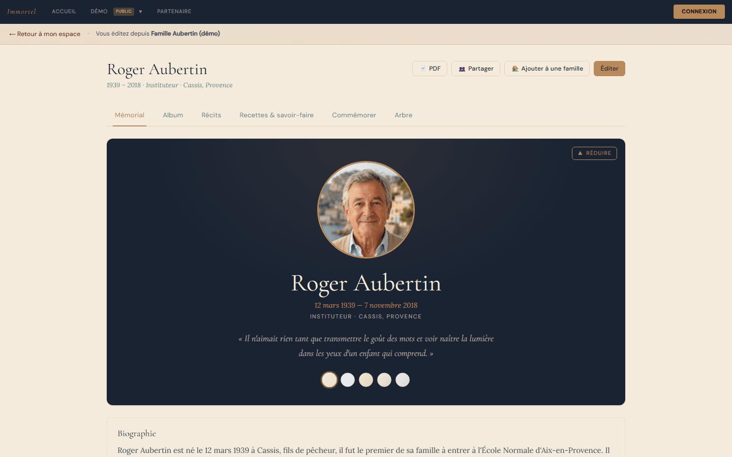 Page mémorielle de Roger Aubertin : portrait, dates, citation et biographie